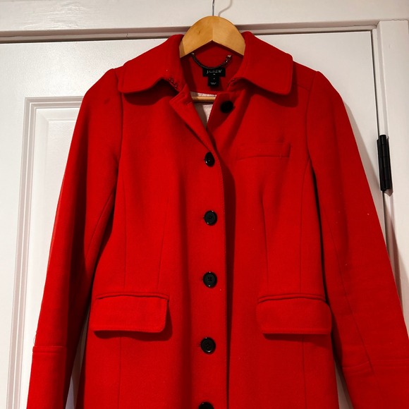 Vintage J. Crew Red Wool Blend Button Front Coat Women's Size 2 Preppy Classic - Picture 2 of 10